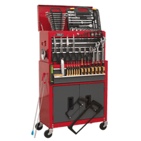 Sealey AP2200BBCOMBO Topchest & Rollcab Combination 6 Drawer with Ball Bearing Slides - Red/Grey & 128pc Tool Kit