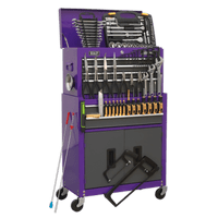 Sealey AP2200COMBOCP Topchest & Rollcab Combination 6 Drawer with Ball Bearing Slides - Purple/Grey & 128pc Tool Kit