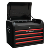 Sealey AP28104BR Topchest 4 Drawer Retro Style - Black with Red Anodised Drawer Pulls