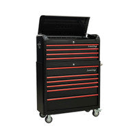 Sealey AP41COMBOBR Retro Style Extra-Wide Topchest & Rollcab Combination 10 Drawer-Black with Red Anodised Drawer Pull