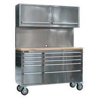 Sealey AP5520SS Mobile Stainless Steel Tool Cabinet 10 Drawer with Backboard & 2 Wall Cupboards