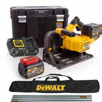 DeWalt DCS520T2 XR 165mm FlexVolt Plunge Saw 54 Volt Kit with 1 Guide Rail, 2 x 6.0Ah Batteries