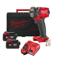 Milwaukee M18FIW2F38 M18Fuel 3/8" Compact Impact Wrench with 2x 5.0Ah Batteries
