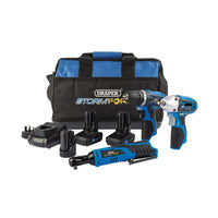 Draper 93521 Storm Force 10.8V Power Interchange Drill Driver Kit (+2x 4Ah Batteries, 1 x 1.5Ah battery, Charger and Bag)