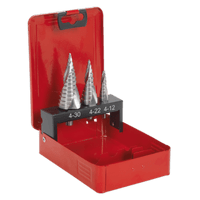 Sealey AK4743 HSS M2 Step Drill Bit Set 3pc Spiral Flute