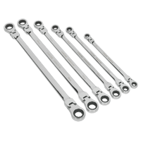 Sealey AK63832 Flexi-Head Double End Ratchet Ring Spanner Set 6pc Extra Long Metric