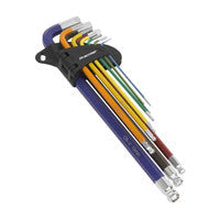Sealey AK7191 Ball-End Hex Key Set 9pc Colour-Coded Extra-Long Metric