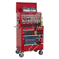 Sealey APCOMBOBBTK55 Topchest & Rollcab Combination 10 Drawer with Ball Bearing Slides - Red & 147pc Tool Kit