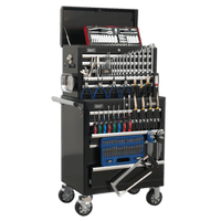 Sealey APCOMBOBBTK56 Topchest & Rollcab Combination 10 Drawer with Ball Bearing Slides - Black with 147pc Tool Kit