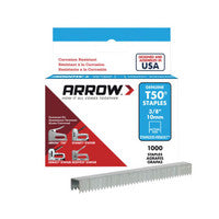 Arrow ARRT5038SS T50 Staples Stainless Steel 506SS 10mm 3/8in - Box 1000