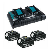 Makita DC18RD LXT Twin Port Rapid Charger with 3x BL1850B 5.0Ah Batteries
