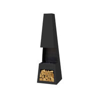 Dellonda DG107 Outdoor Chiminea Fireplace Heater with Firewood Storage - Black Steel