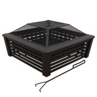 Dellonda DG43 35" Square Outdoor Fire Pit, Mesh Screen Lid (Black)