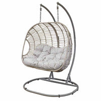 Dellonda DG61 Egg Hanging Swing Chair, Wicker Rattan Basket, Steel Frame, Double