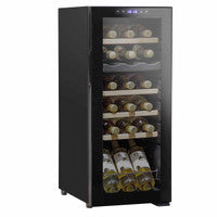 Baridi DH89 18 Bottle Dual Zone Wine Cooler, Fridge with Digital Touchscreen Controls, Wooden Shelves & LED Light, Black
