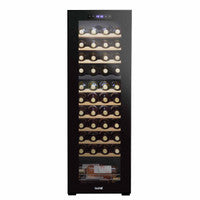 Baridi DH92 44 Bottle Dual Zone Wine Cooler, Fridge with Digital Touchscreen Controls, Wooden Shelves & LED Light, Black