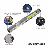 Sealey LED450UV Rechargeable UV Penlight Torch with Laser Pointer 5W COB & 3W SMD LED