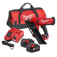 Milwaukee M18FFN-502X 18V Fuel First Fix Angled Nail Gun with 2x 5.0Ah Batteries