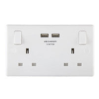 Masterplug MST822U3 Switched Socket 2-Gang 13A with 2 x USB Ports