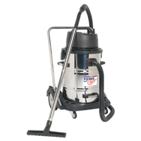 Sealey PC477 Vacuum Cleaner Industrial Wet & Dry 77L Stainless Steel Drum with Swivel Emptying 2400W 230V