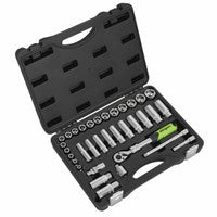 Sealey S01287 Siegen Extending Ratchet Socket Set 3/8" Sq Drive (34 Pieces)