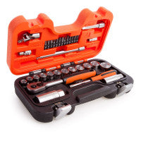 Bahco S330 1/4" and 3/8" Square Drive Socket Set with Metric Hex Profile and Ratchet 34pcs