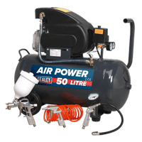 Sealey SAC5020EPK Compressor 50L Direct Drive 2hp with 4pc Air Accessory Kit