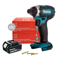 Makita DTD152Z LXT Impact Driver, Battery & Concrete Screws Bundle